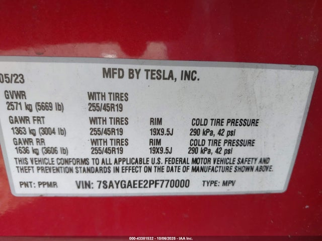 2023 TESLA MODEL Y 7SAYGAEE2PF770000 Photo 8
