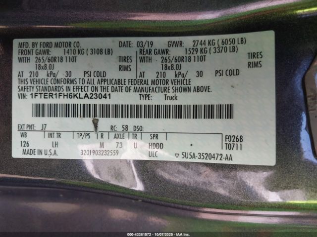 2019 FORD RANGER 1FTER1FH6KLA23041 Photo 8