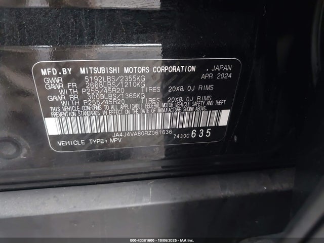 2024 MITSUBISHI OUTLANDER JA4J4VA80RZ061636 Photo 8