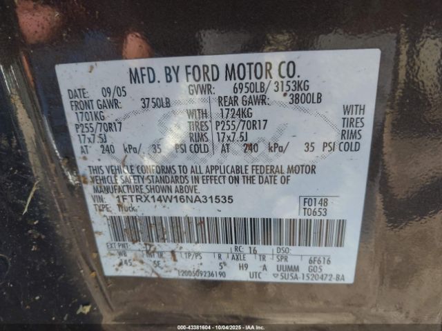 2006 FORD F-150 1FTRX14W16NA31535 Photo 8