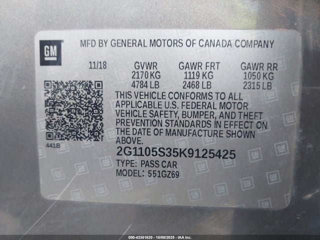 2G1105S35K9125425 Chevrolet Impala Premier