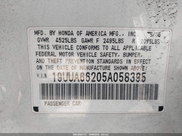 2005 ACURA TL 19UUA66205A058395 Photo 8