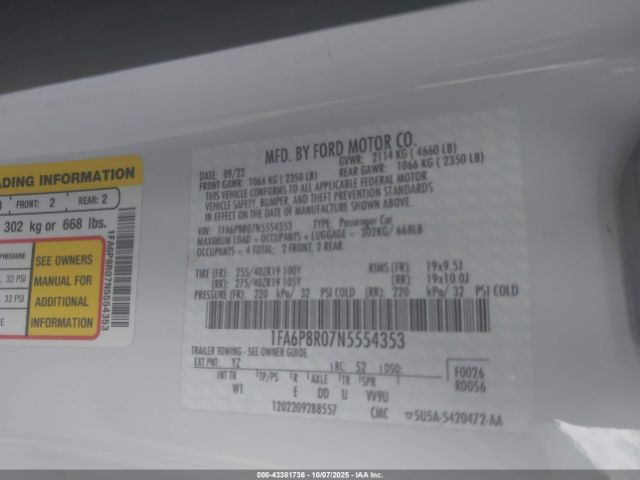 2022 FORD MUSTANG 1FA6P8R07N5554353 Photo 8