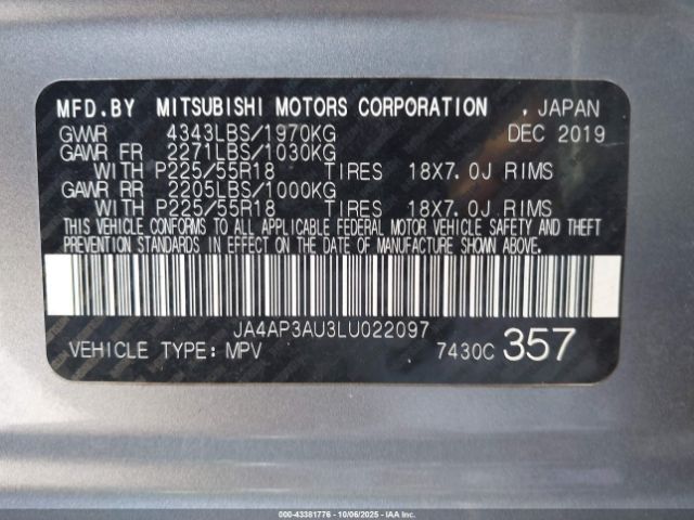 2020 MITSUBISHI OUTLANDER SPORT JA4AP3AU3LU022097 Photo 8