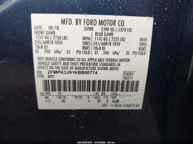 2019 FORD EDGE 2FMPK3J91KBB00774 Photo 8