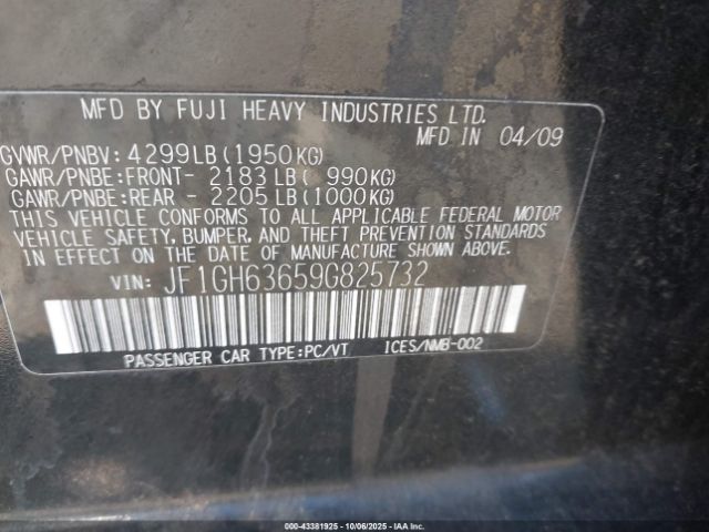 2009 SUBARU IMPREZA OUTBACK SPORT JF1GH63659G825732 Photo 8