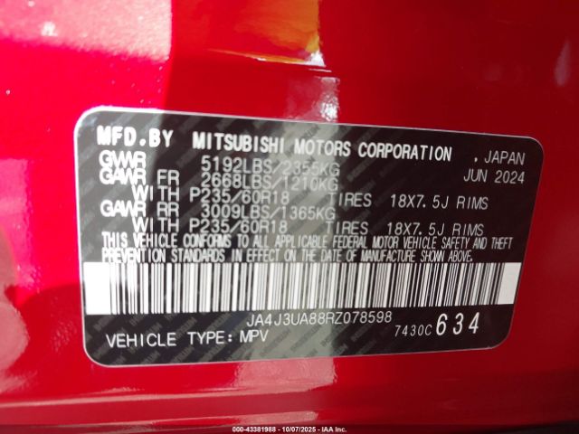 2024 MITSUBISHI OUTLANDER JA4J3UA88RZ078598 Photo 8