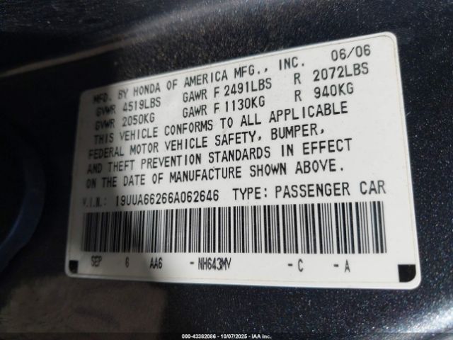 2006 ACURA TL 19UUA66266A062646 Photo 8