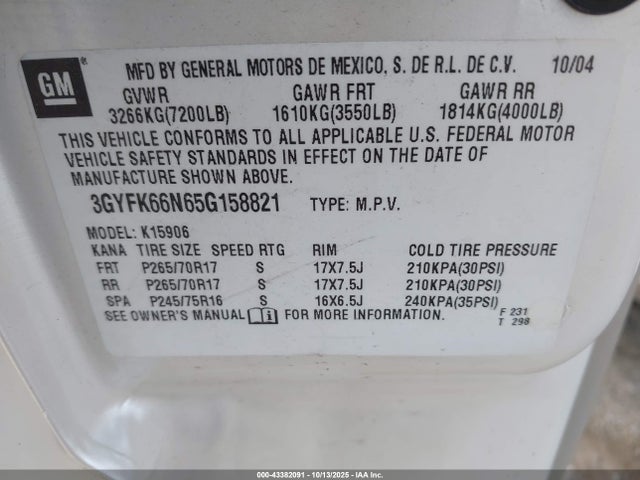 2005 CADILLAC ESCALADE ESV 3GYFK66N65G158821 Photo 8