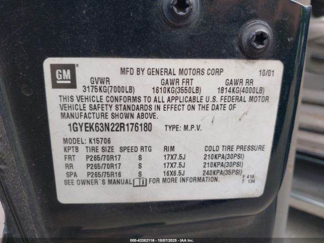 2002 CADILLAC ESCALADE 1GYEK63N22R176180 Photo 8