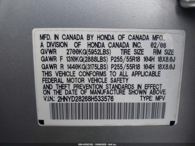2008 ACURA MDX 2HNYD28268H533576 Photo 8