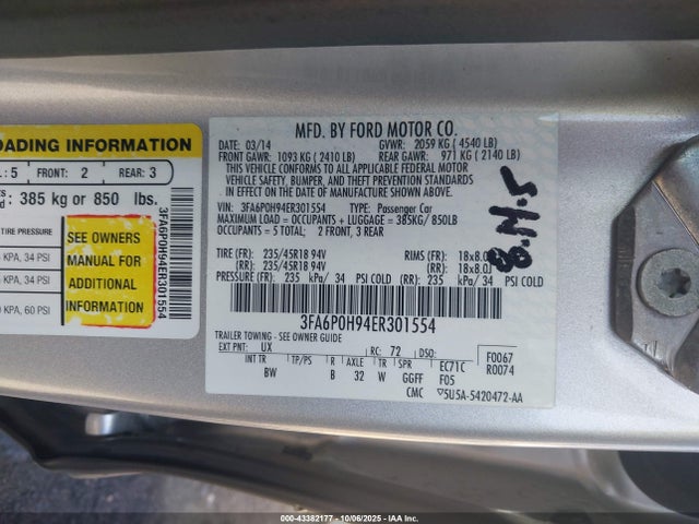 Ford FUSION SE 2014 3FA6P0H94ER301554 Image 21
