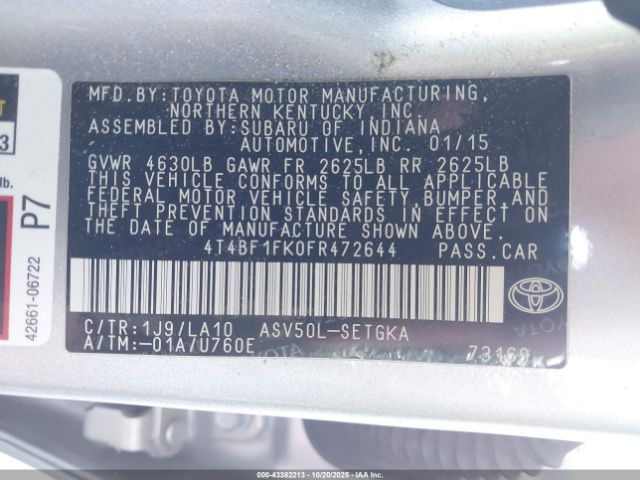2015 TOYOTA CAMRY 4T4BF1FK0FR472644 Photo 8