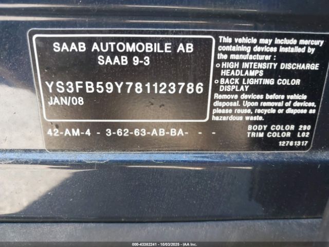 2008 SAAB 9-3 YS3FB59Y781123786 Photo 8