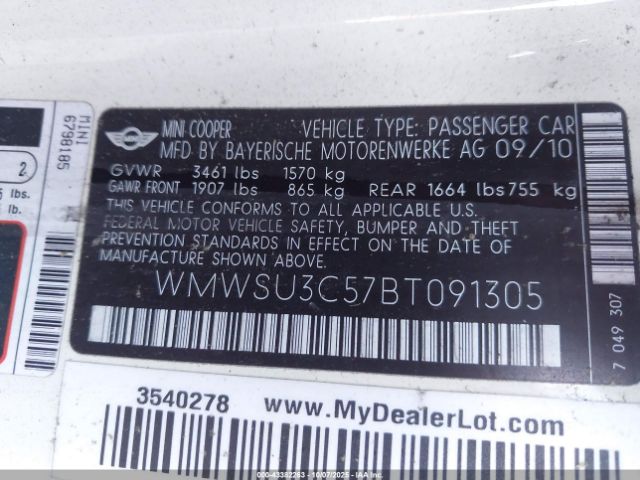 2011 MINI COOPER WMWSU3C57BT091305 Photo 8