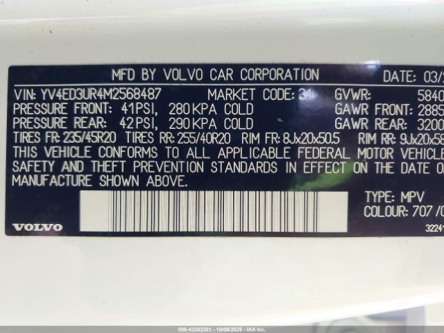 2021 VOLVO XC40 RECHARGE PURE ELECTRIC YV4ED3UR4M2568487 Photo 8