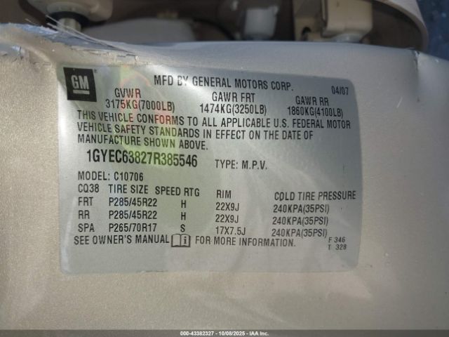 2007 CADILLAC ESCALADE 1GYEC63827R385546 Photo 8