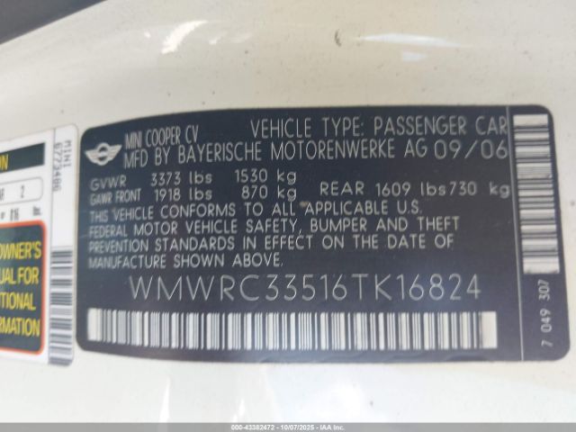 2006 MINI COOPER WMWRC33516TK16824 Photo 8