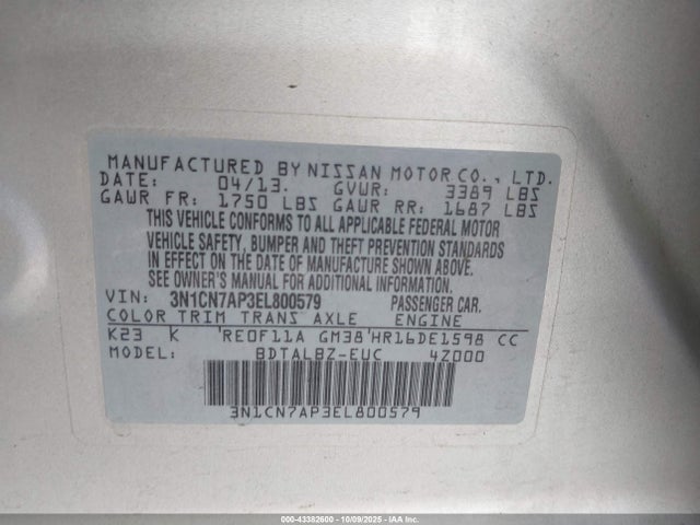 Nissan Versa 1.6 Sv 2014 3N1CN7AP3EL800579 Image 9