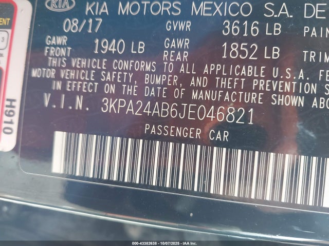 3KPA24AB6JE046821 KIA gdi gamma