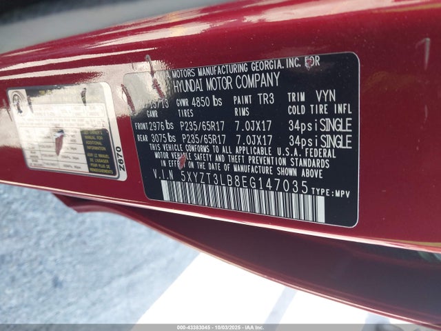 5XYZT3LB8EG147035 Hyundai gdi theta