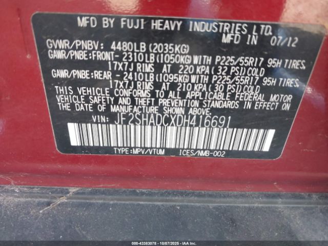 2013 SUBARU FORESTER JF2SHADCXDH416691 Photo 8