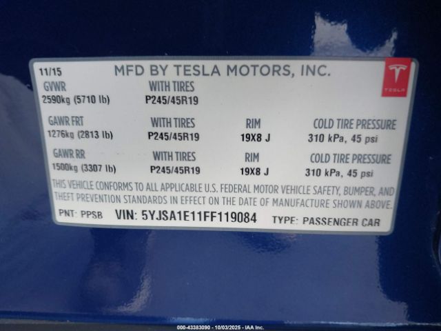 2015 TESLA MODEL S 5YJSA1E11FF119084 Photo 8