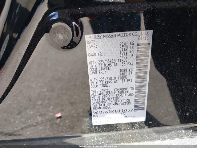 Aukcja sprzedaży 2019 Nissan Rogue Sl, vin: 5N1AT2MV4KC811052, numer aukcji: 43383114