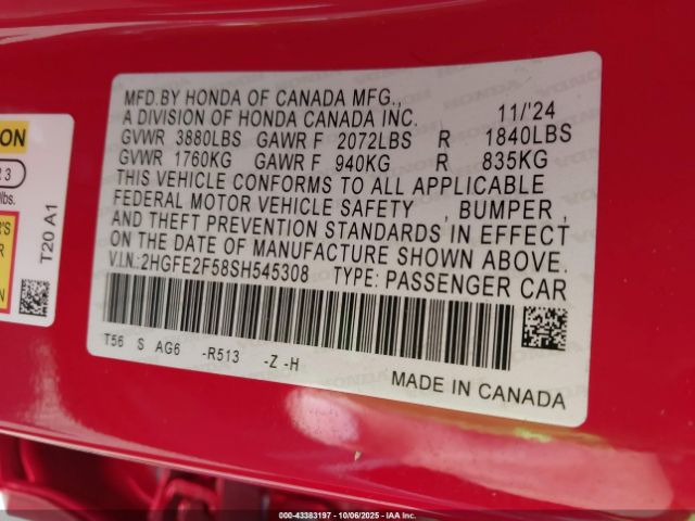 2025 HONDA CIVIC 2HGFE2F58SH545308 Photo 8