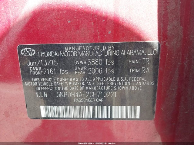 Hyundai dohc mpi nu 2016 5NPDH4AE2GH710221 Image 9