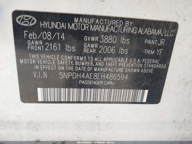 Hyundai dohc mpi nu 2014 5NPDH4AE8EH486594 Image 9