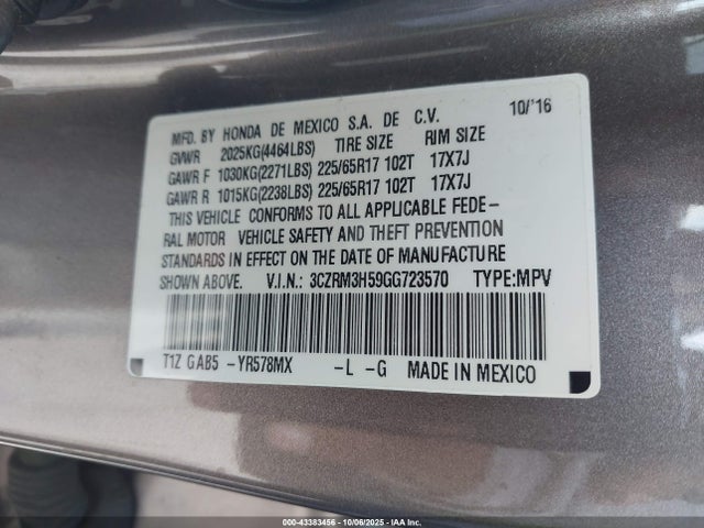 3CZRM3H59GG723570 Honda k24w9/k24v1