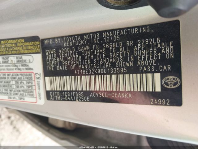 2006 TOYOTA CAMRY 4T1BE32K86U133595 Photo 8