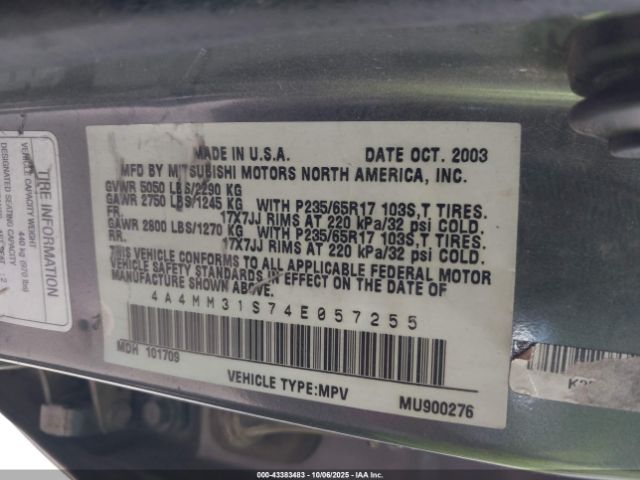 2004 MITSUBISHI ENDEAVOR 4A4MM31S74E057255 Photo 8