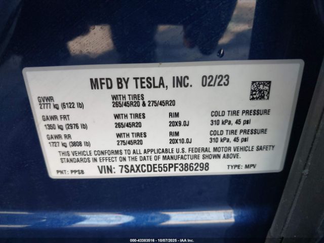 2023 TESLA MODEL X 7SAXCDE55PF386298 Photo 8