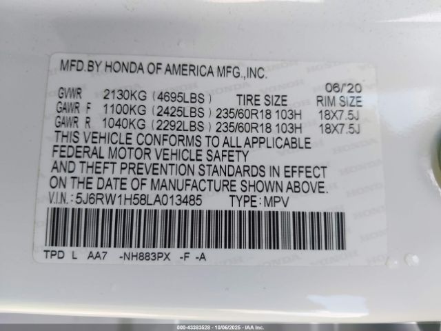 2020 HONDA CR-V 5J6RW1H58LA013485 Photo 8