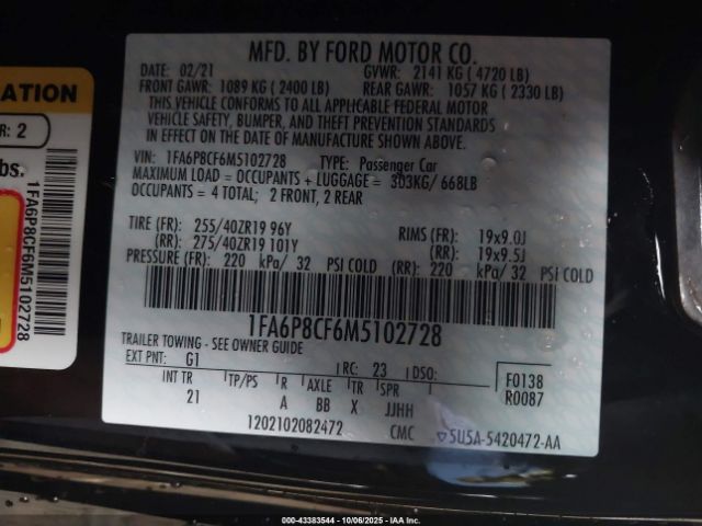 2021 FORD MUSTANG 1FA6P8CF6M5102728 Photo 8