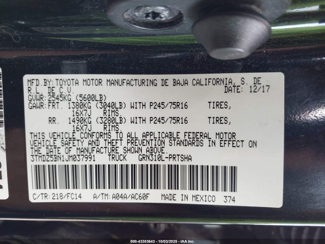 Toyota 2gr-fks 2018 3TMDZ5BN1JM037991 Image 9