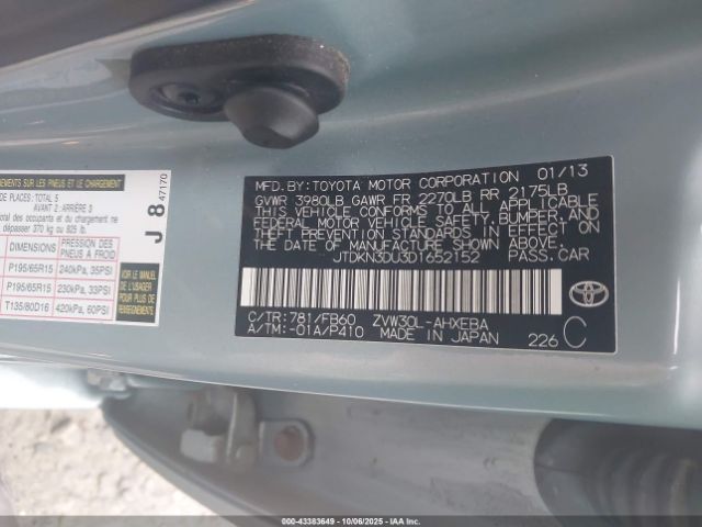 2013 TOYOTA PRIUS JTDKN3DU3D1652152 Photo 8