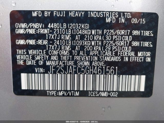 2016 SUBARU FORESTER JF2SJAFC5GH461561 Photo 8