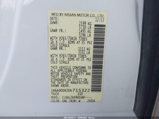 Nissan 2014 2014 1N6AD0ER2EN715322 Image 9