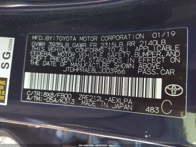 2020 TOYOTA COROLLA JTDHPRAE8LJ003966 Photo 8