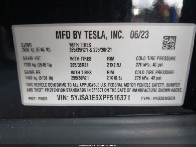2023 TESLA MODEL S 5YJSA1E6XPF516371 Photo 8