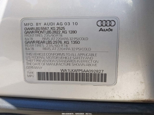 2010 AUDI Q5 WA1LKAFP5AA092827 Photo 8