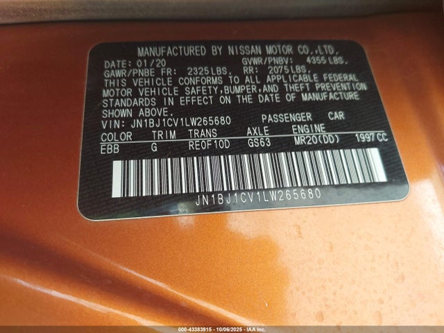Продажа на аукционе авто 2020 Nissan Rogue Sport Sv Fwd Xtronic Cvt, vin: JN1BJ1CV1LW265680, номер лота: 43383915