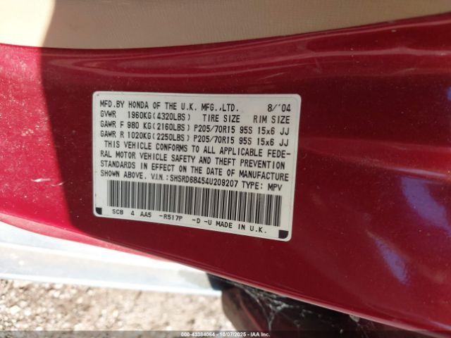 2004 HONDA CR-V SHSRD68454U209207 Photo 8