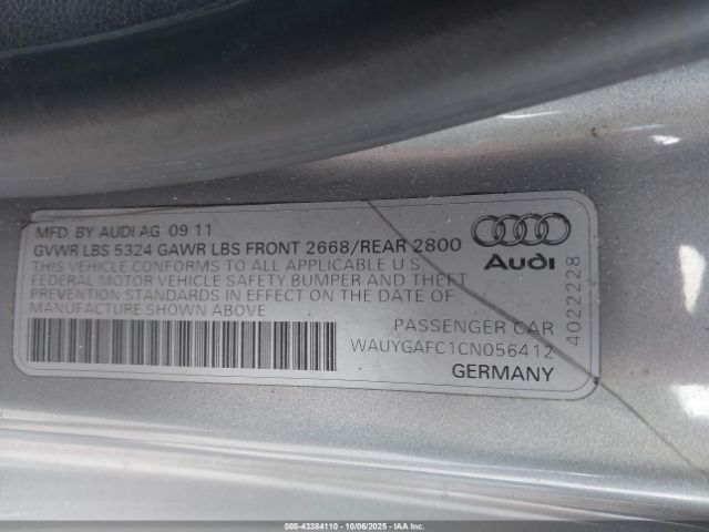 2012 AUDI A7 WAUYGAFC1CN056412 Photo 8