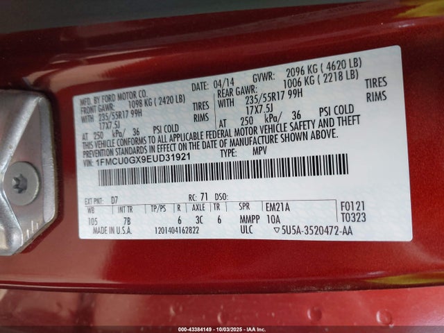 1FMCU0GX9EUD31921 Ford 2014