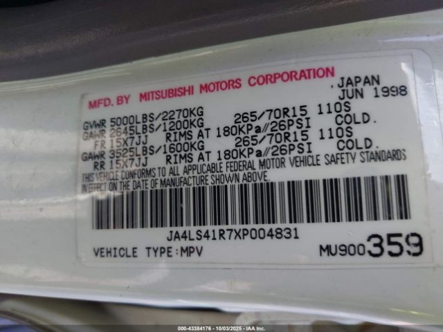 1999 MITSUBISHI MONTERO SPORT JA4LS41R7XP004831 Photo 8