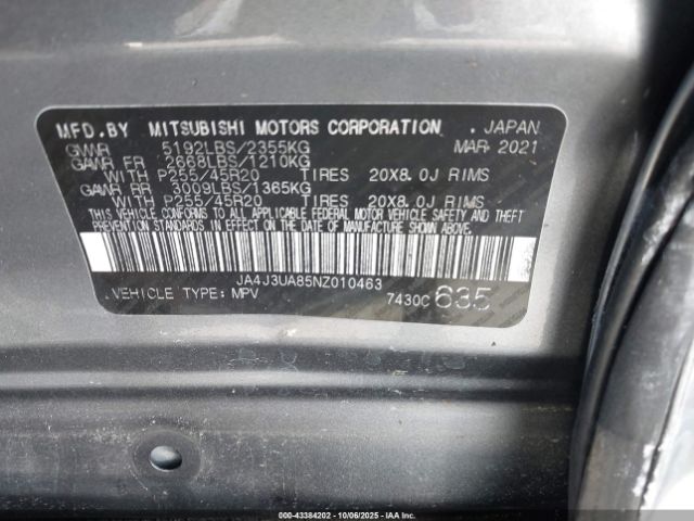 2022 MITSUBISHI OUTLANDER JA4J3UA85NZ010463 Photo 8